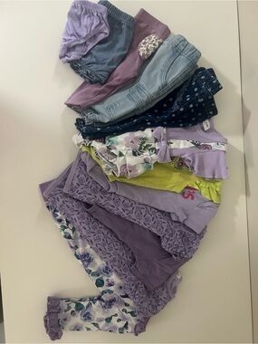 Baby Girl Clothing Bundle 0-3M Purple Floral Bodysuits Jeans Pants Outfit Lot